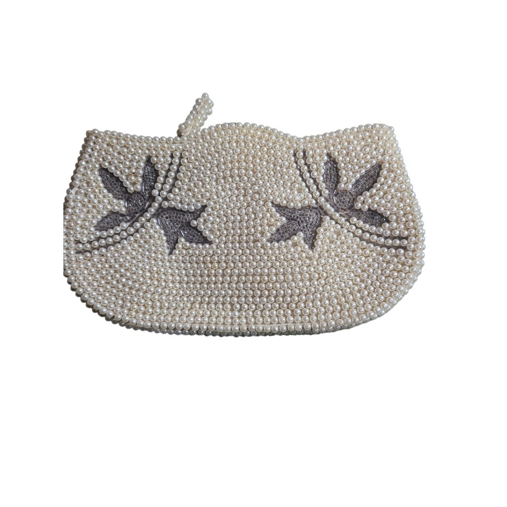 Vintage PEARL BEADED PURSE Evening Bag Clutch Zipper Top - Picture 1 of 6